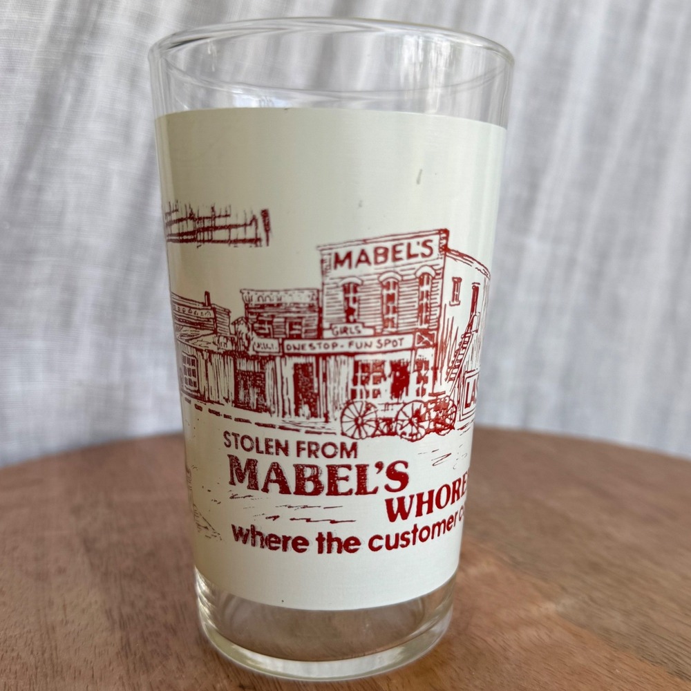 VTG 1976 Mabels Whorehouse Las Vegas Novelty Barware Drinking Juice Glass 5in
